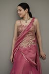 Rirasa_Pink Tissue Sequins, Embroidery, Azra Pre-draped Lehenga Saree With Blouse _Online_at_Aza_Fashions