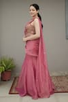 Shop_Rirasa_Pink Tissue Sequins, Embroidery, Azra Pre-draped Lehenga Saree With Blouse _at_Aza_Fashions
