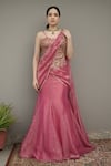 Buy_Rirasa_Pink Tissue Sequins, Embroidery, Azra Pre-draped Lehenga Saree With Blouse _at_Aza_Fashions