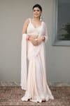 Buy_Rirasa_Peach Georgette Beads, Sequins, Aida Embellished Pre-draped Saree With Blouse _at_Aza_Fashions