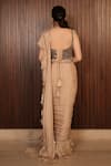 Shop_Ritika Verma_Beige Chinon, Chiffon Sequins, Safa Embellished Pre-draped Saree With Blouse _at_Aza_Fashions