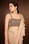 Ritika Verma_Beige Chinon, Chiffon Sequins, Safa Embellished Pre-draped Saree With Blouse _at_Aza_Fashions