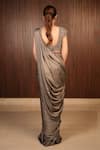 Shop_Rirasa_Grey Satin Sequins, Beads, Sahar Embellished Pre-draped Saree With Blouse _at_Aza_Fashions