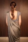 Rirasa_Grey Satin Sequins, Beads, Sahar Embellished Pre-draped Saree With Blouse _Online_at_Aza_Fashions