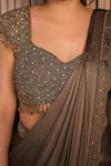 Buy_Rirasa_Grey Satin Sequins, Beads, Sahar Embellished Pre-draped Saree With Blouse _Online_at_Aza_Fashions