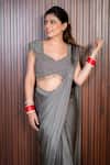 Shop_Rirasa_Grey Satin Sequins, Beads, Sahar Embellished Pre-draped Saree With Blouse _Online_at_Aza_Fashions