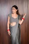 Rirasa_Grey Satin Sequins, Beads, Sahar Embellished Pre-draped Saree With Blouse _at_Aza_Fashions