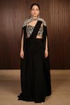 Buy_Rirasa_Black Chiffon Beads Sweetheart Nuha Pre-draped Saree Set With Embellished Cape _at_Aza_Fashions