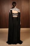 Shop_Rirasa_Black Chiffon Beads Sweetheart Nuha Pre-draped Saree Set With Embellished Cape _at_Aza_Fashions