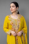 Rirasa_Yellow Chinon, Chiffon Embroidery, Mirrors Split Manar Resham Kurta Sharara Set _Online_at_Aza_Fashions