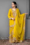 Buy_Rirasa_Yellow Chinon, Chiffon Embroidery, Mirrors Split Manar Resham Kurta Sharara Set _at_Aza_Fashions