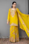 Shop_Rirasa_Yellow Chinon, Chiffon Embroidery, Mirrors Split Manar Resham Kurta Sharara Set _at_Aza_Fashions