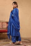 Shop_Anshu Wadhwa_Blue Chanderi, Organza Embroidery, Lace V-neck Kurta Set _at_Aza_Fashions