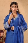 Anshu Wadhwa_Blue Chanderi, Organza Embroidery, Lace V-neck Kurta Set _Online_at_Aza_Fashions