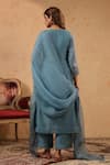 Shop_Anshu Wadhwa_Blue Chanderi, Organza Embroidery, Pearls, Lace V-neck Placement Kurta Set _at_Aza_Fashions