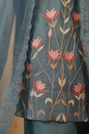 Shop_Anshu Wadhwa_Blue Chanderi, Organza Embroidery, Pearls, Lace V-neck Placement Kurta Set 
