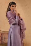 Shop_Anshu Wadhwa_Lilac Chanderi, Organza Embroidery, Lace Split V-neck Floral Kurta Set _Online_at_Aza_Fashions