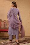 Shop_Anshu Wadhwa_Lilac Chanderi, Organza Embroidery, Lace Split V-neck Floral Kurta Set _at_Aza_Fashions
