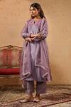 Anshu Wadhwa_Lilac Chanderi, Organza Embroidery, Lace Split V-neck Floral Kurta Set _Online