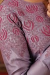 Buy_Anshu Wadhwa_Lilac Chanderi, Organza Embroidery, Lace Split V-neck Floral Kurta Set _Online