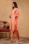 Anshu Wadhwa_Coral Chanderi, Organza Embroidery, Lace V-neck Neckline Kurta Set _Online_at_Aza_Fashions