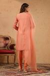 Shop_Anshu Wadhwa_Coral Chanderi, Organza Embroidery, Lace V-neck Neckline Kurta Set _at_Aza_Fashions