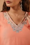 Shop_Anshu Wadhwa_Coral Chanderi, Organza Embroidery, Lace V-neck Neckline Kurta Set 