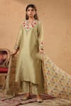 Buy_Anshu Wadhwa_Green Chanderi, Organza Embroidery, Foil Printing, Tassels Resham Kurta Set _Online_at_Aza_Fashions