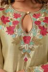 Shop_Anshu Wadhwa_Green Chanderi, Organza Embroidery, Foil Printing, Tassels Resham Kurta Set 