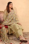 Anshu Wadhwa_Green Chanderi, Organza Embroidery, Foil Printing, Tassels Resham Kurta Set _Online