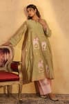 Anshu Wadhwa_Green Chanderi Embroidery, Lace Split V-neck Kurta And Palazzo Set _Online_at_Aza_Fashions