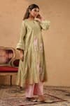 Buy_Anshu Wadhwa_Green Chanderi Embroidery, Lace Split V-neck Kurta And Palazzo Set _Online_at_Aza_Fashions