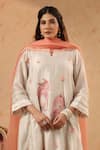Anshu Wadhwa Off White Chanderi Lace, Embroidery Split V-neck Gathered Kurta And Pant Set Online at Aza Fashions Anshu Wadhwa_Off White Chanderi Lace, Embroidery Split V-neck Gathered Kurta And Pant Set _Online_at_Aza_Fashions