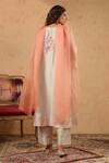Shop_Anshu Wadhwa_Off White Chanderi Lace, Embroidery Split V-neck Gathered Kurta And Pant Set _at_Aza_Fashions