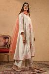 Shop_Anshu Wadhwa_Off White Chanderi Lace, Embroidery Split V-neck Gathered Kurta And Pant Set _Online_at_Aza_Fashions