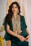 Rimple Agrawal_Green Silk Beads, Sequins Mandakini Frilled Sleeve Tunic And Box Pleated Pant Set _Online_at_Aza_Fashions