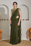 Buy_Rimple Agrawal_Green Georgette, Net Beads, Sequins, Embroidery Vishnupadi Draped Saree Cape Set _at_Aza_Fashions