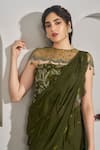 Buy_Rimple Agrawal_Green Georgette, Net Beads, Sequins, Embroidery Vishnupadi Draped Saree Cape Set _Online_at_Aza_Fashions