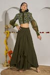 Buy_Rimple Agrawal_Green Organza, Georgette Embroidery, Fabric Flowers Blouse And Draped Skirt Set _at_Aza_Fashions