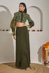 Rimple Agrawal_Green Organza, Georgette Embroidery, Fabric Flowers Blouse And Draped Skirt Set _at_Aza_Fashions