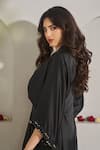 Rimple Agrawal_Black Silk Beads, Sequins V-neck Sureshwari Draped Kaftan  _Online_at_Aza_Fashions
