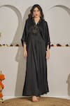Buy_Rimple Agrawal_Black Silk Beads, Sequins V-neck Sureshwari Draped Kaftan  _at_Aza_Fashions