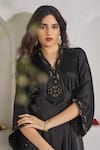 Buy_Rimple Agrawal_Black Silk Beads, Sequins V-neck Sureshwari Draped Kaftan  _Online_at_Aza_Fashions