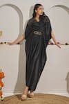 Buy_Rimple Agrawal_Black Silk Satin Beads V-neck Devnadi Cowl Jumpsuit With Belt _at_Aza_Fashions