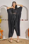Shop_Rimple Agrawal_Black Silk Satin Beads V-neck Devnadi Cowl Jumpsuit With Belt _at_Aza_Fashions