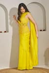 Rimple Agrawal_Yellow Silk, Linen Embroidery, Beads Shubhra Peplum Top And Pre-draped Saree Set _Online_at_Aza_Fashions