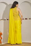 Shop_Rimple Agrawal_Yellow Silk, Linen Embroidery, Beads Shubhra Peplum Top And Pre-draped Saree Set _at_Aza_Fashions