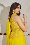 Shop_Rimple Agrawal_Yellow Silk, Linen Embroidery, Beads Shubhra Peplum Top And Pre-draped Saree Set _Online_at_Aza_Fashions