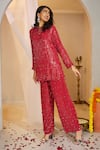Shop_Rimple Agrawal_Red Georgette Sequins, Beads, Embroidery Round Pavitra Work Tunic With Pant _Online_at_Aza_Fashions