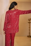 Shop_Rimple Agrawal_Red Georgette Sequins, Beads, Embroidery Round Pavitra Work Tunic With Pant _at_Aza_Fashions